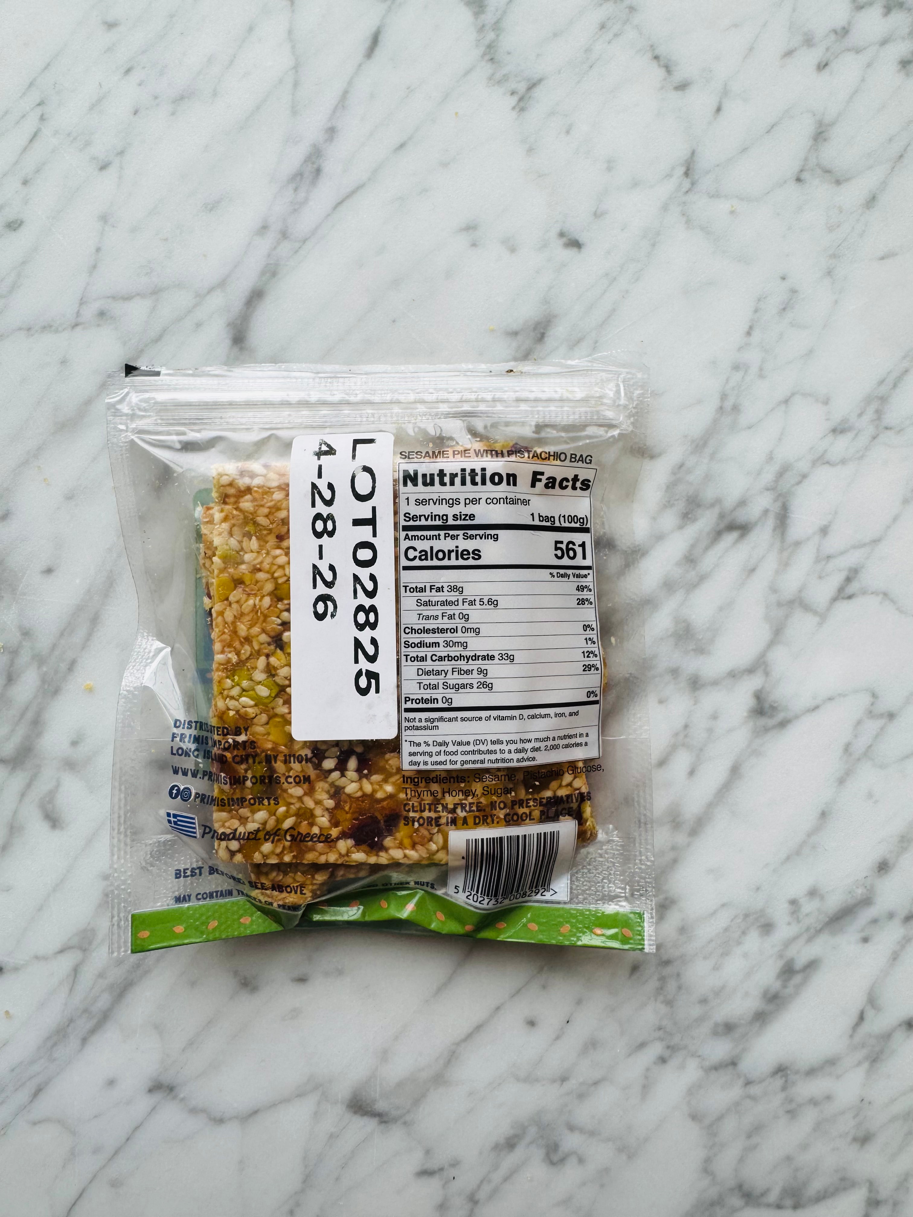 Greek Sesame brittle with Pistachio nutrition